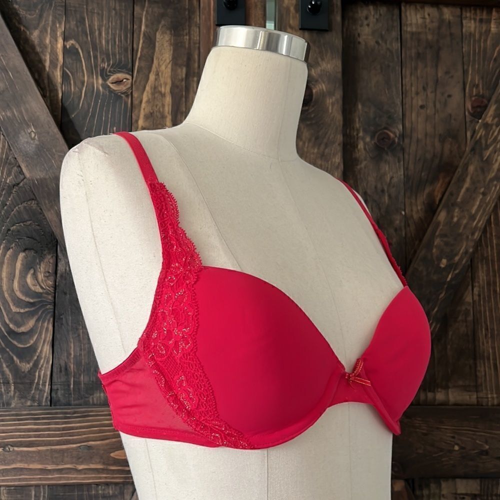 Vintage Victoria’s Secret Angel signature lined demi  red bra 34B - Picture 2 of 12